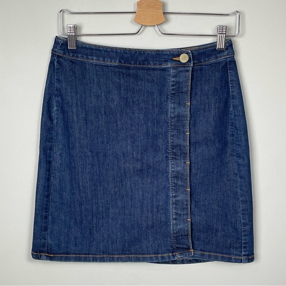 LOFT Denim Wrap Side Button Jean Skirt Sz 2 - Picture 4 of 11